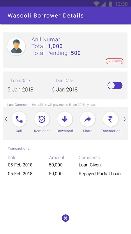 Loan Tracker - Wasooli for Free Loan Management