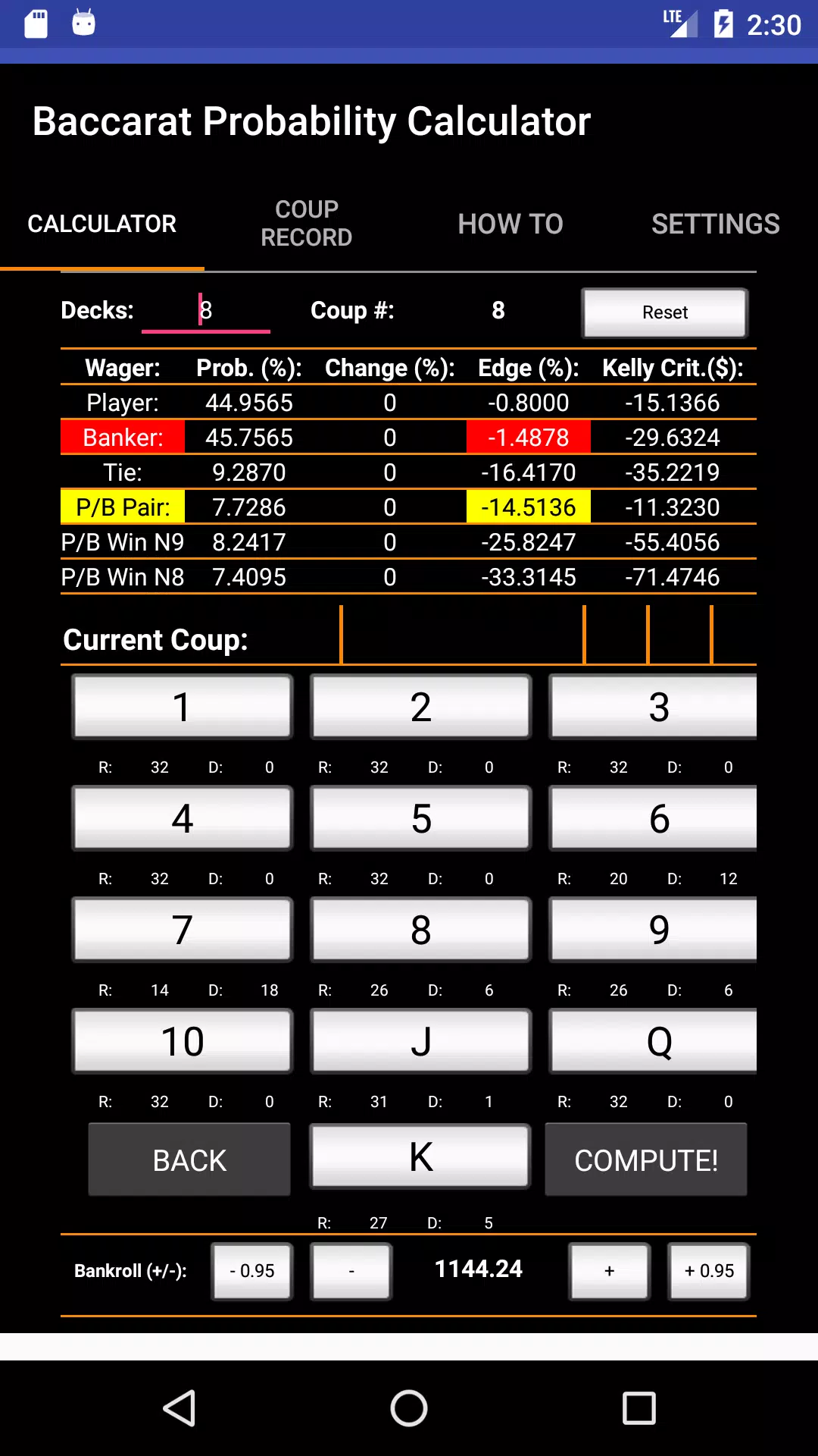 Baccarat Probability Calculato