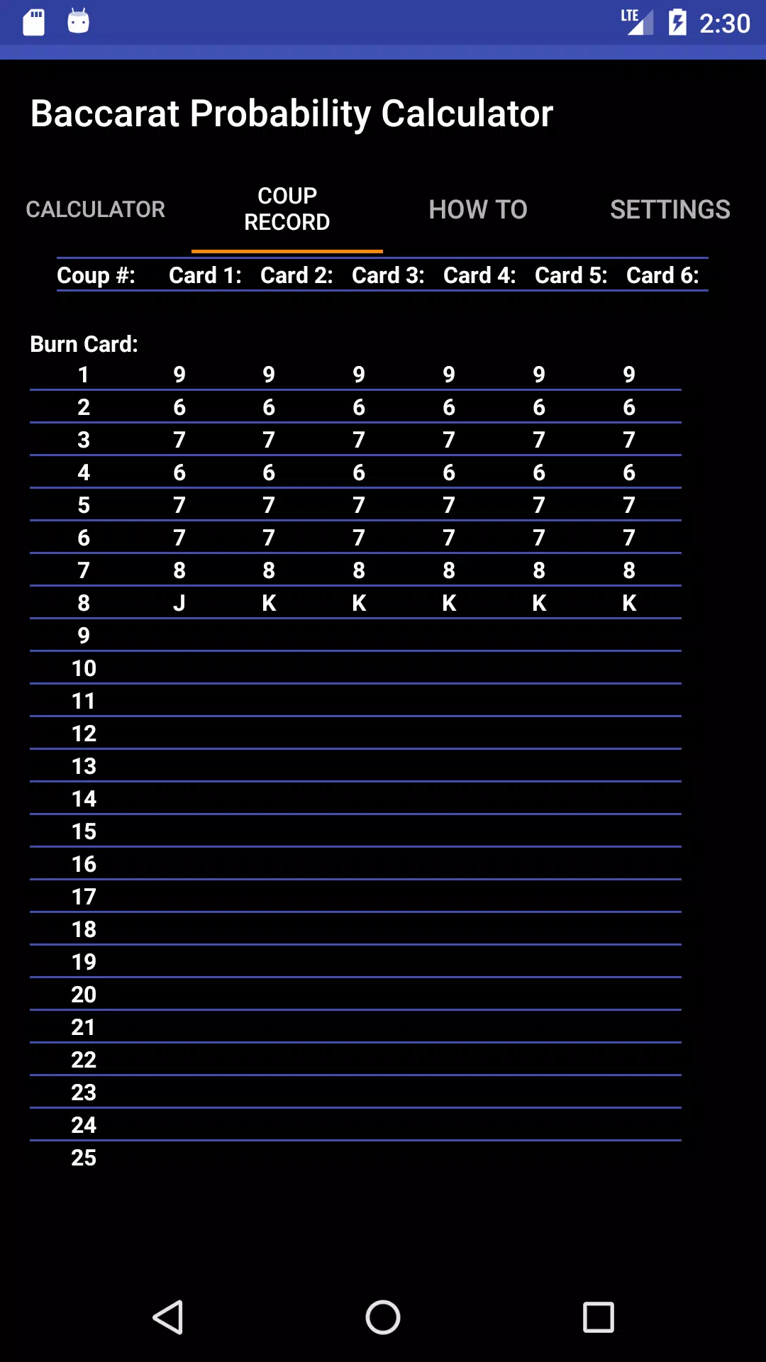 Baccarat Probability Calculato