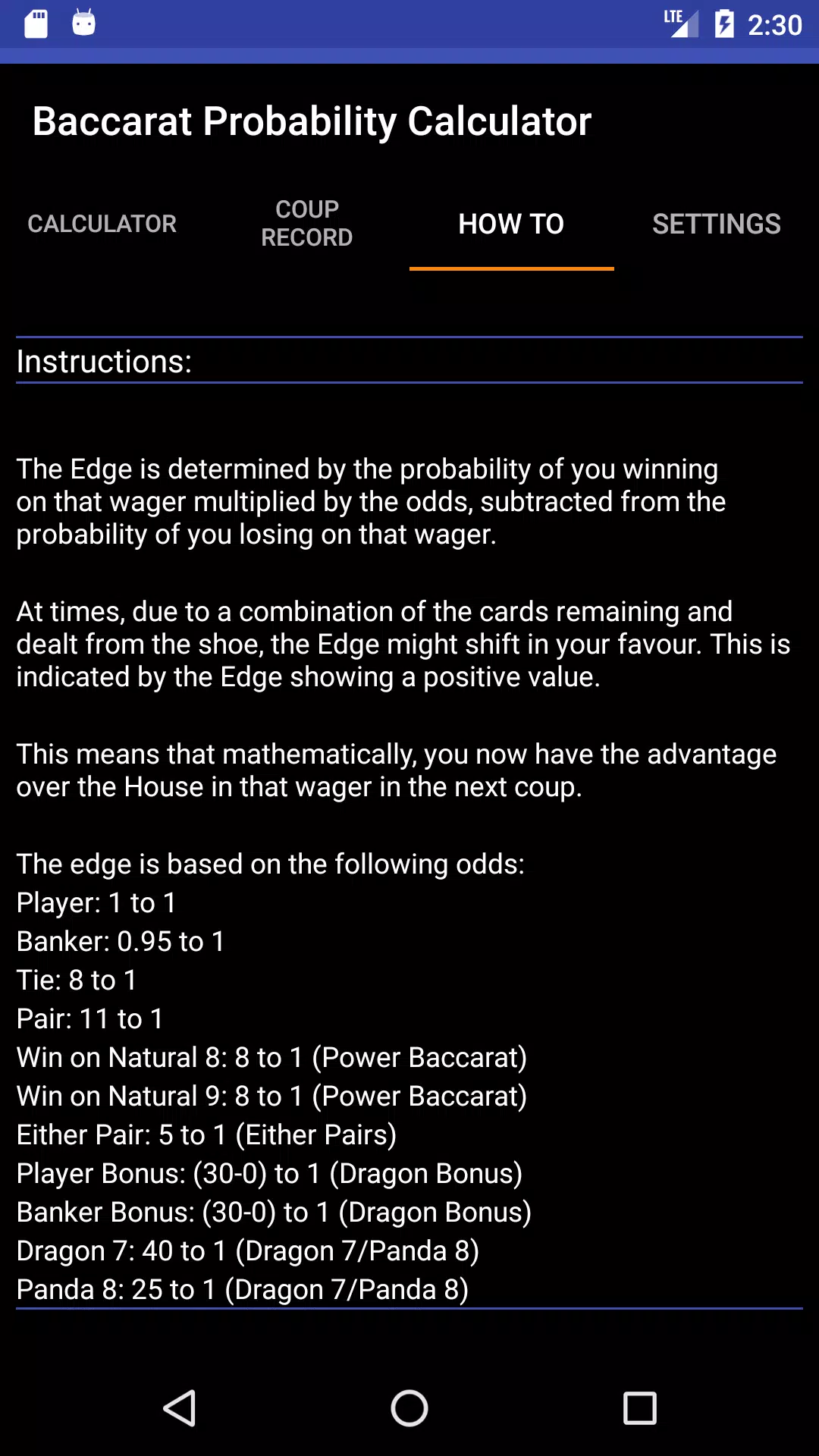 Baccarat Probability Calculato