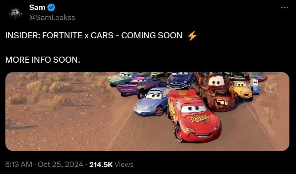 Fortnite Leaks Suggest Arrival of Disney's Cars Characters