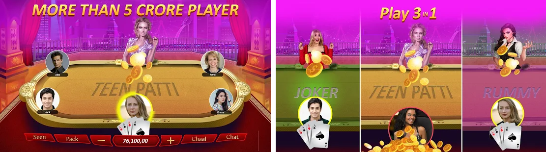 Teen Patti Gold + flash rummy poker callbreak